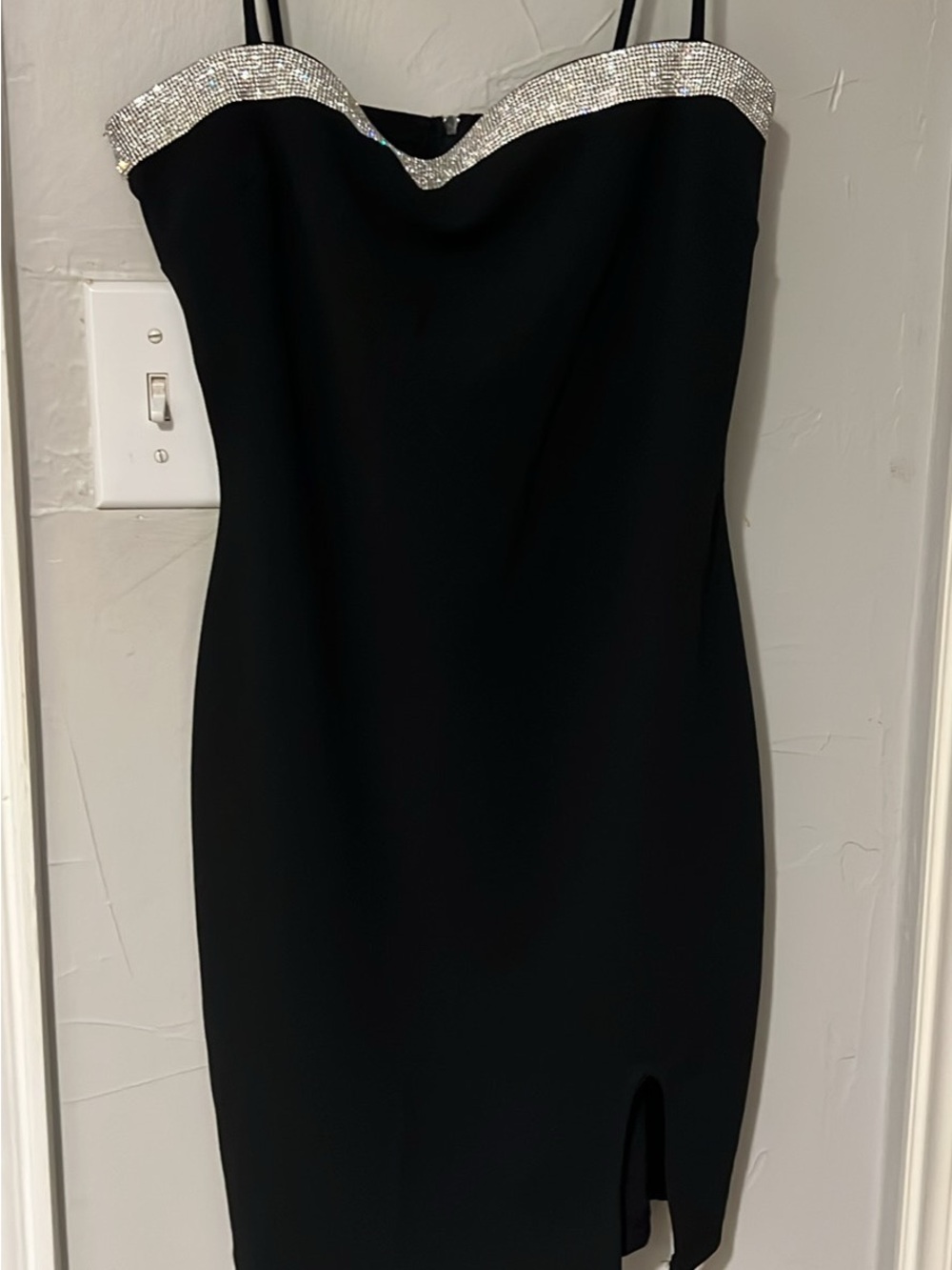 Lovely Day Black Mini Dress with Silver Rhinestone Trim